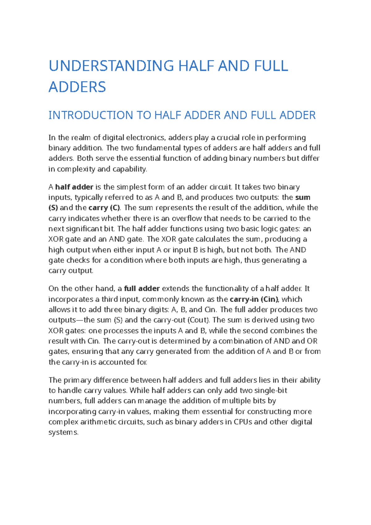 Understanding Half and Full Adders - UNDERSTANDING HALF AND FULL ADDERS ...