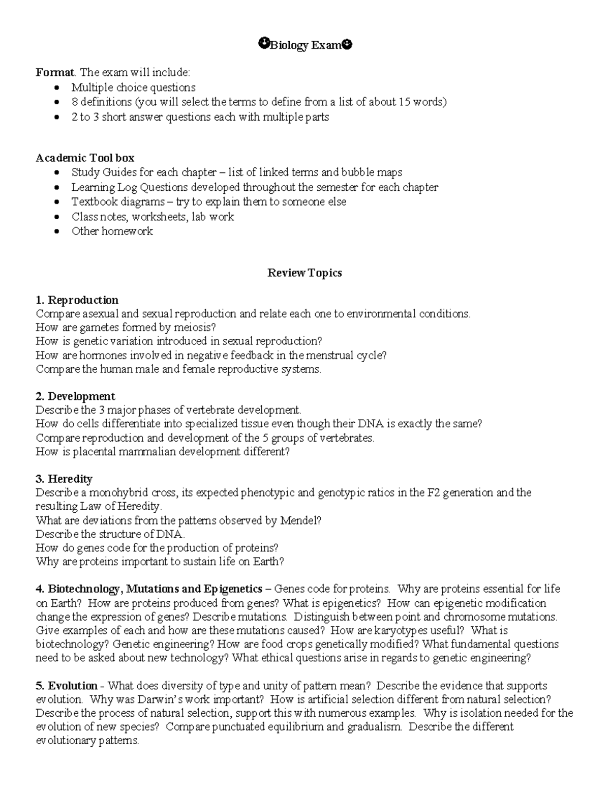 Biology Final Exam Review Guide - Studocu