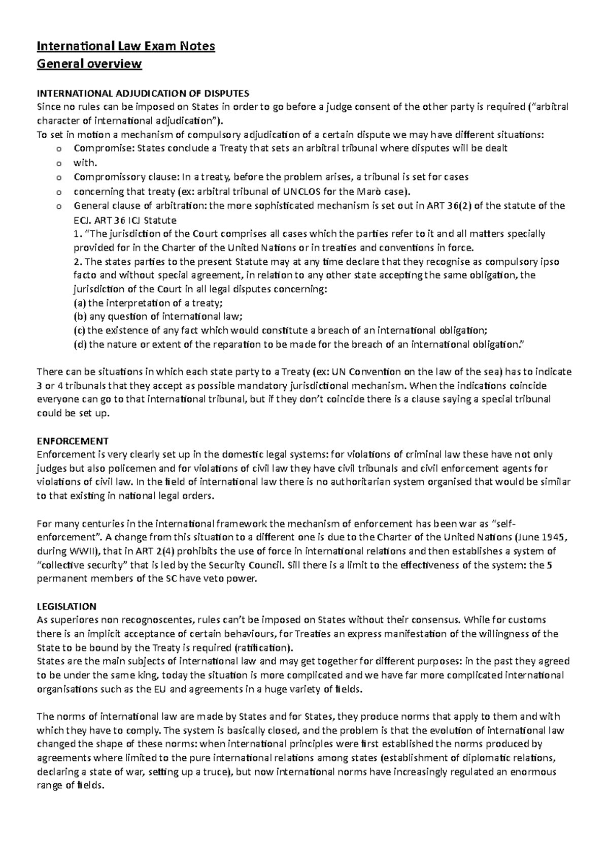 International Law Exam Study Notes (IL 101) - Studocu