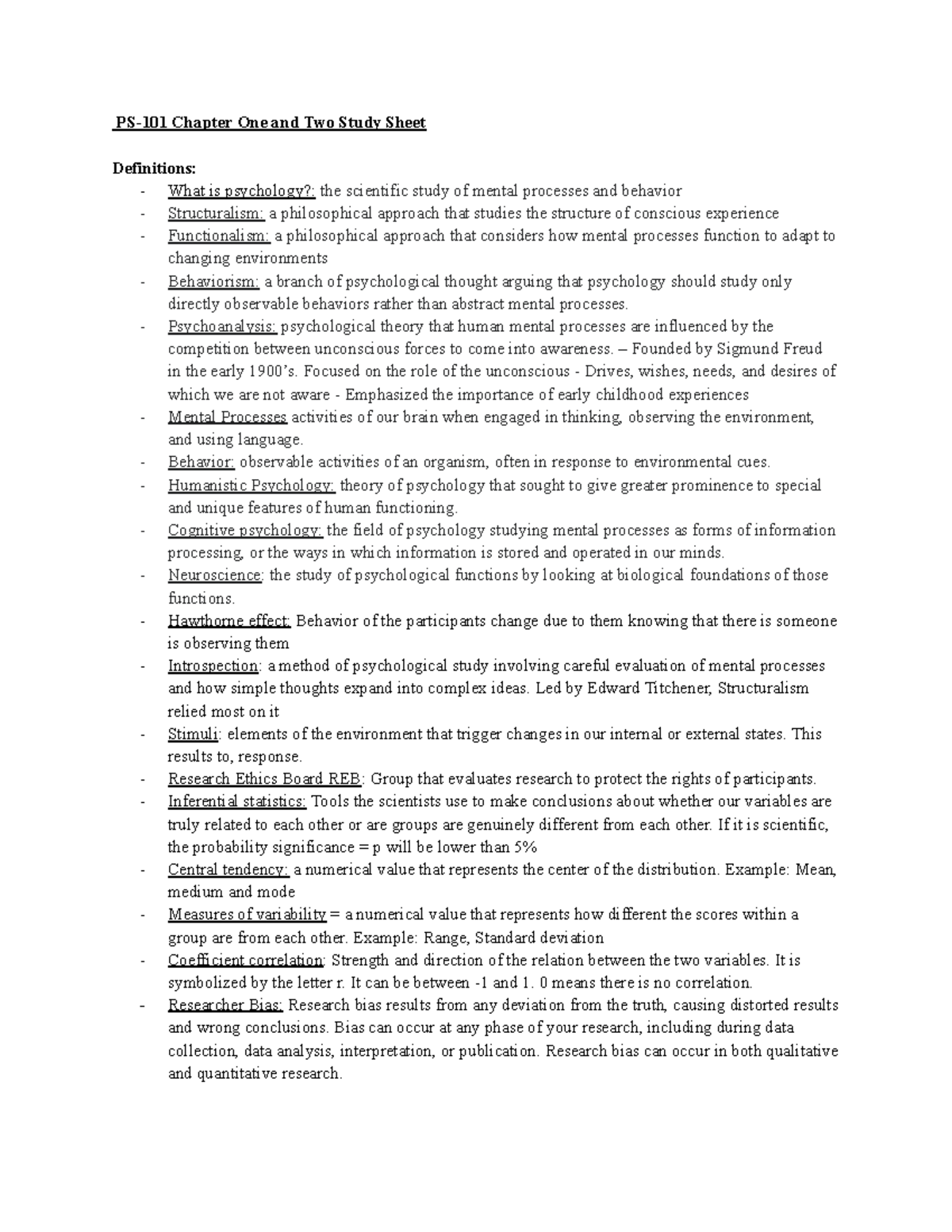 PS-101 Final Exam Study Guide for Chapters 1 & 2 - Studocu