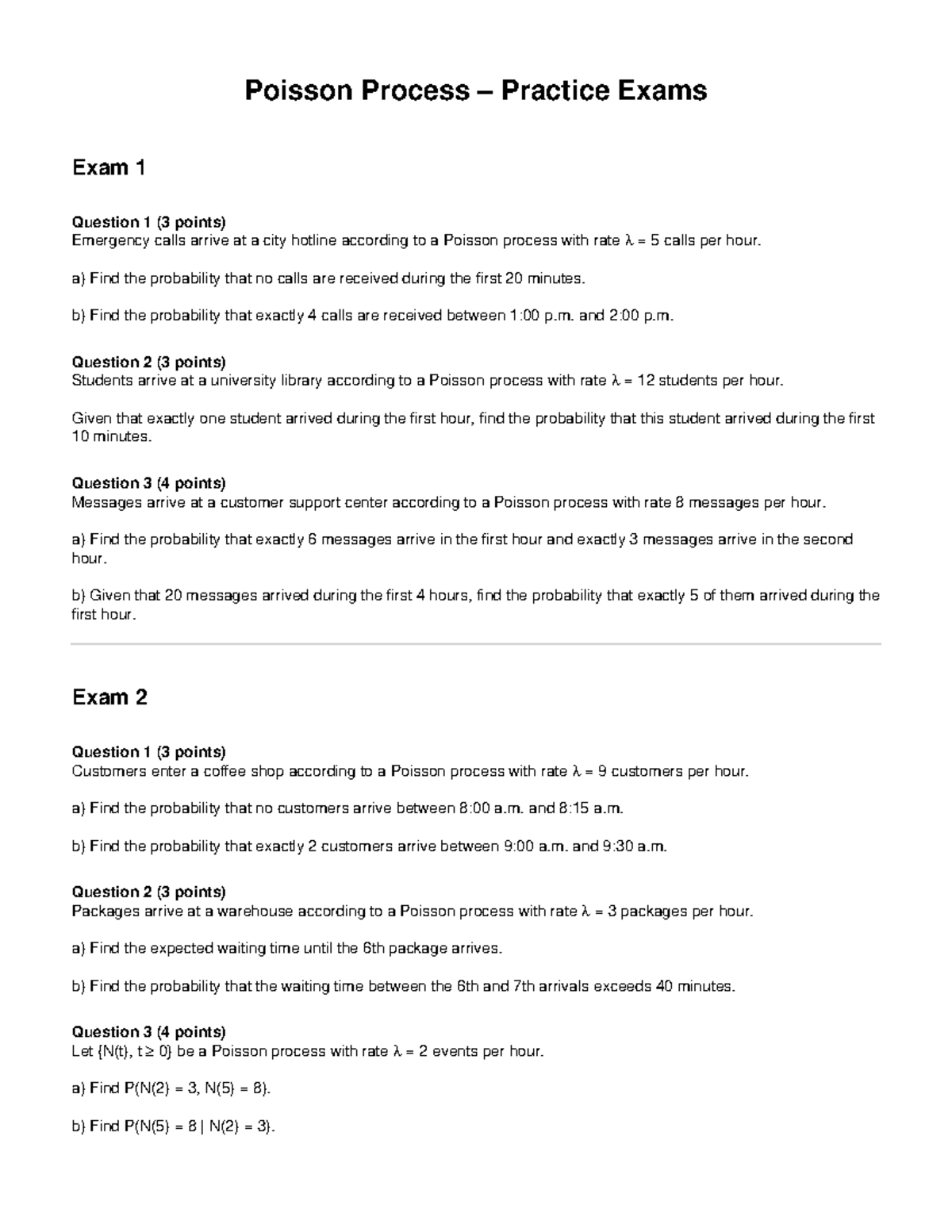 Poisson Process Exams - Practice Questions and Solutions - Studocu
