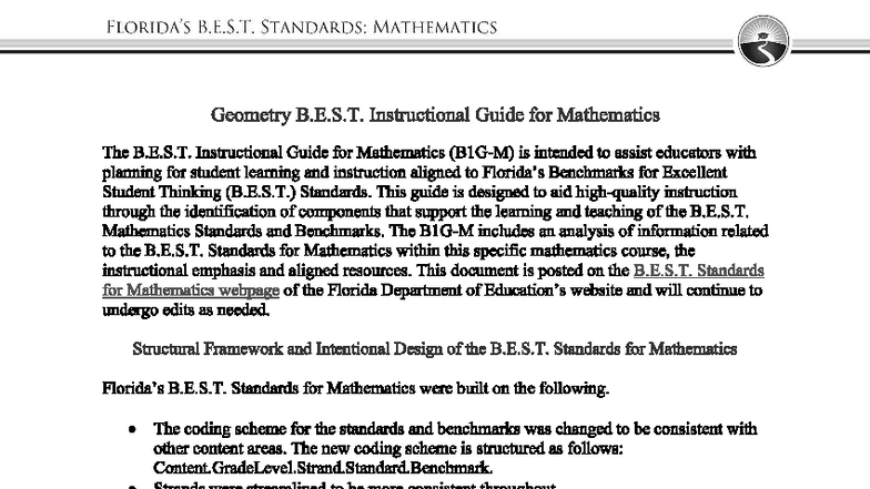 B.E.S.T. Standards for Mathematics: Geometry Instructional Guide - Studocu