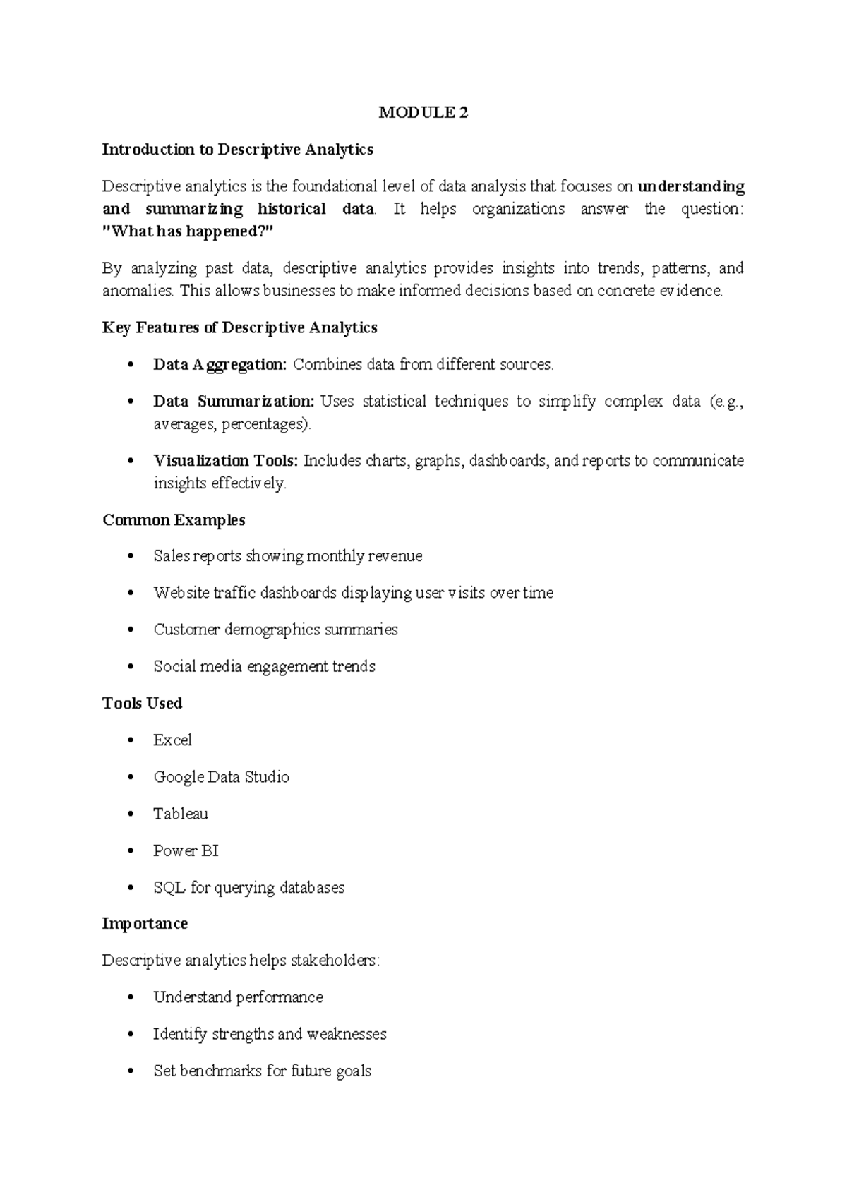 DATA 101 Module 2: Introduction to Descriptive Analytics Notes - Studocu