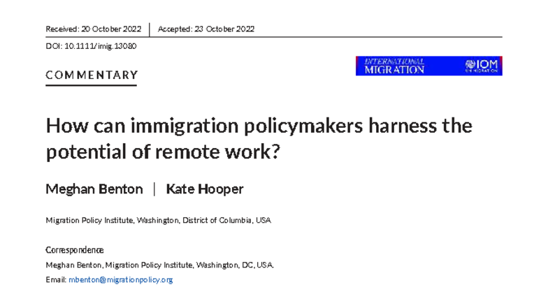 IMI 2022 Commentary: Harnessing Remote Work for Immigration Policy ...