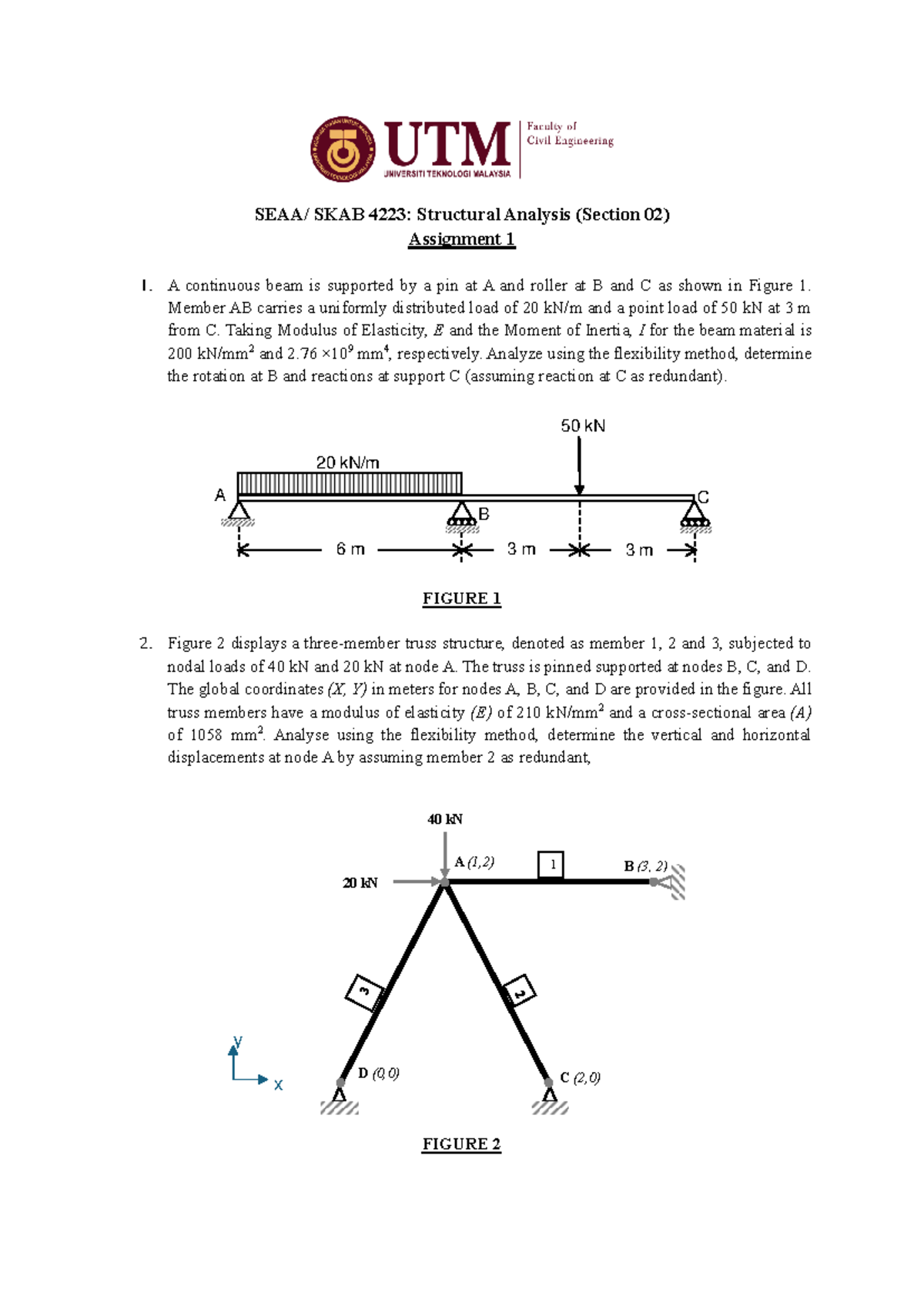 SEAA 4223 - Structural Analysis Assignment 1: Beam and Truss Analysis ...
