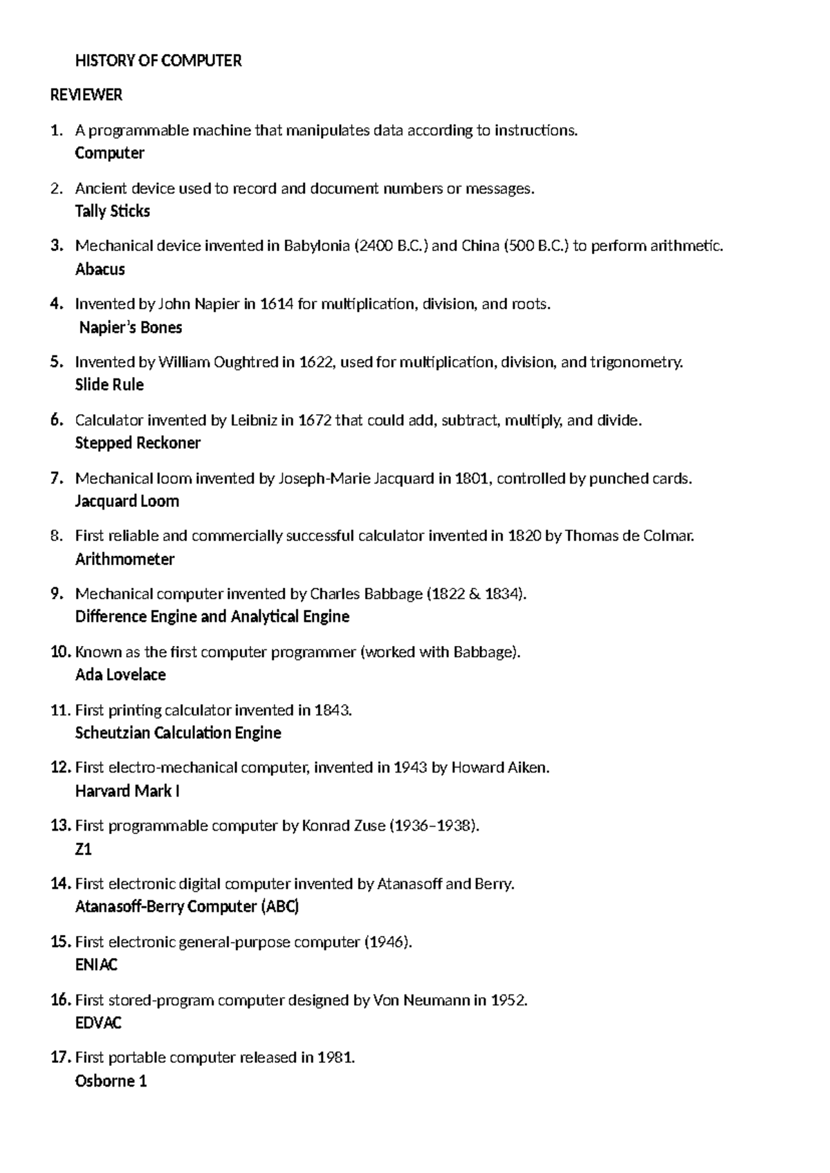 HISTORY OF COMPUTERS REVIEWER: LESSONS 1-3 (IT ERA) - Studocu