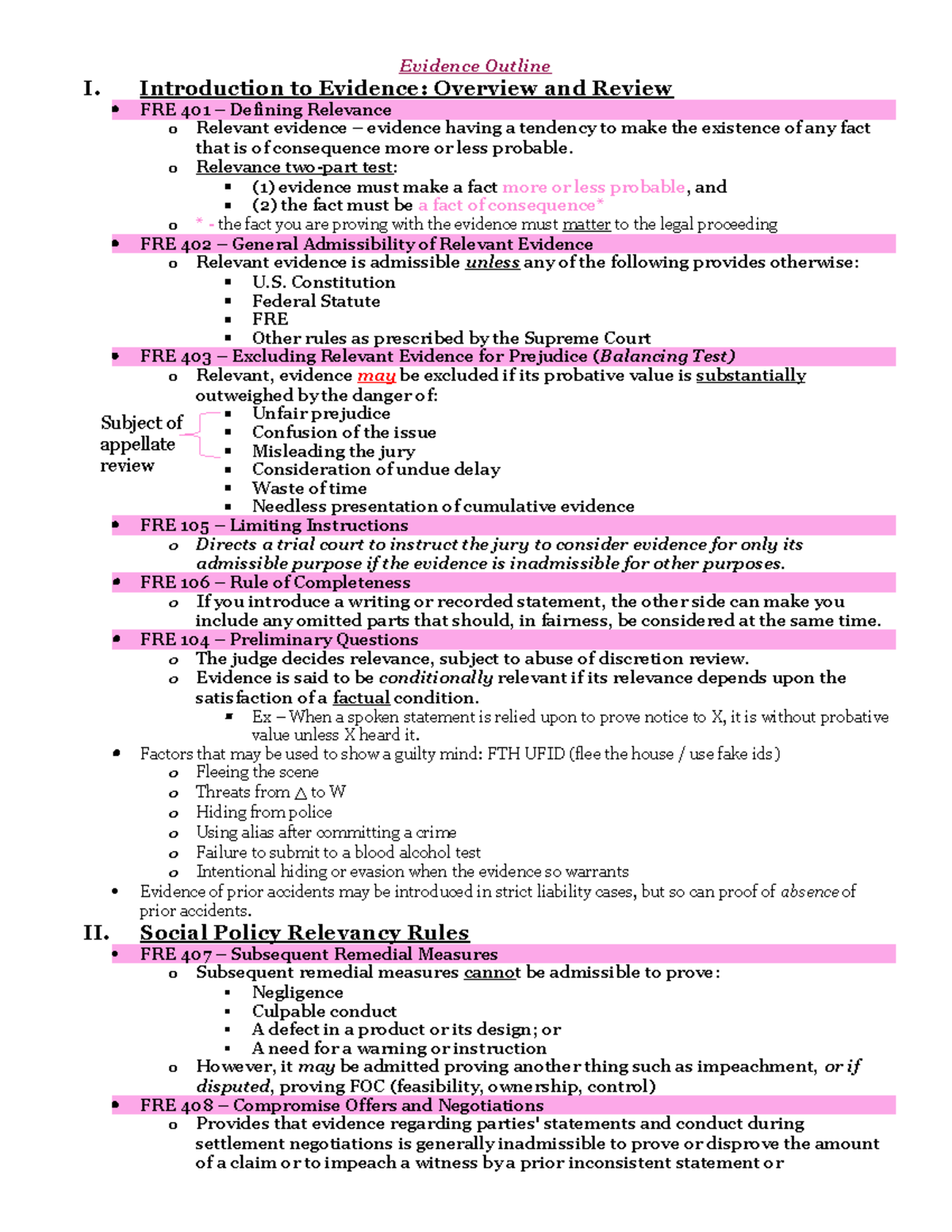 Final Evidence Outline for Legal Study (LAW 501) - Studocu