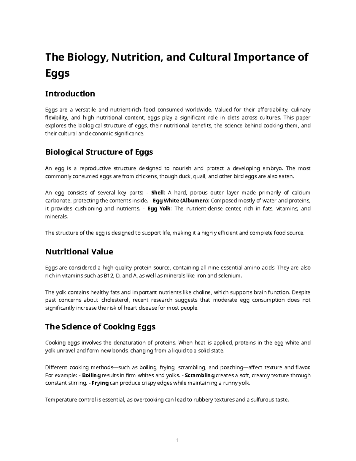 Research Paper on Eggs: Biology, Nutrition & Cultural Significance ...