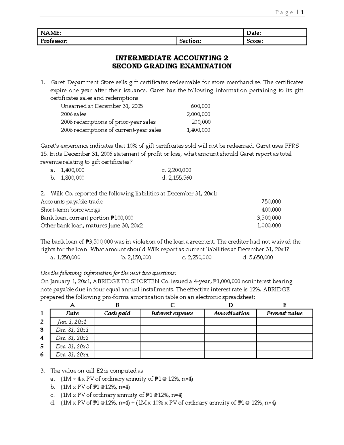 2ND Grading EXAM 2021 - NAME: Date: Professor: Section: Score ...