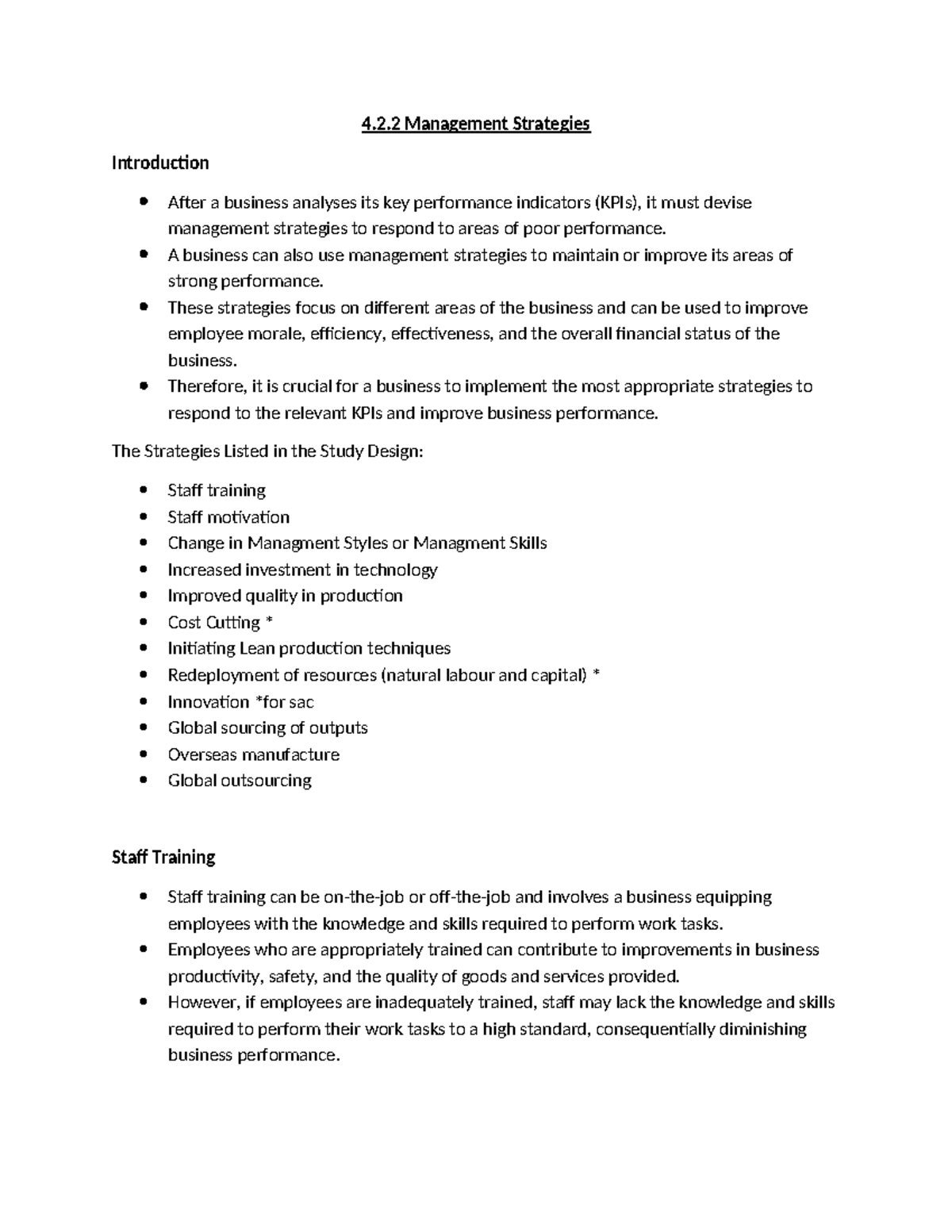 4.2.2 Management Strategies: Enhancing Business Performance - Studocu