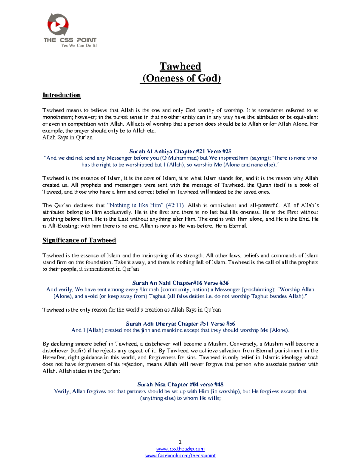 Tawheed: The Essence of Islam and Its Impact on Life - Studocu