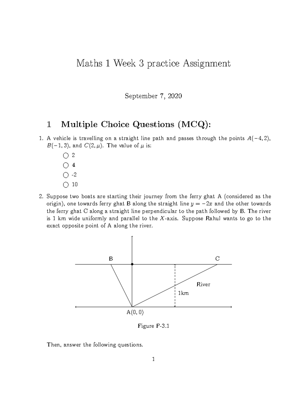 Maths 1 Week 3 Practice Assignment - MCQs and Problem Solving - Studocu