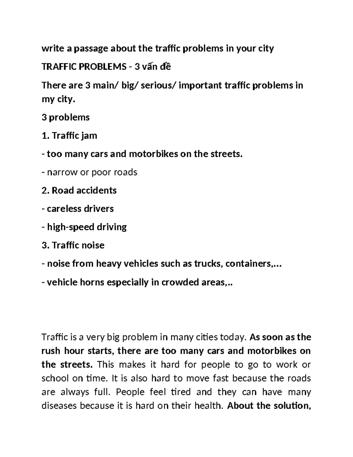 Traffic Problems in My City: Key Issues and Solutions - Studocu