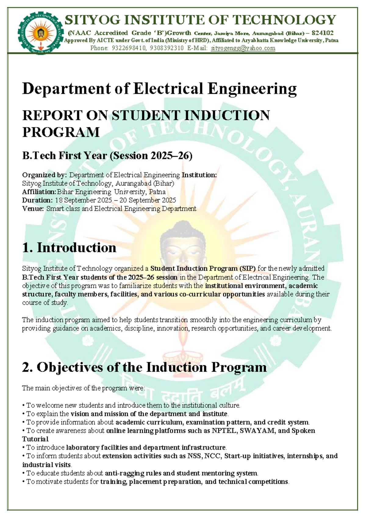 B.Tech 1st Year Induction Program Report 2025-26 - Electrical Engg ...