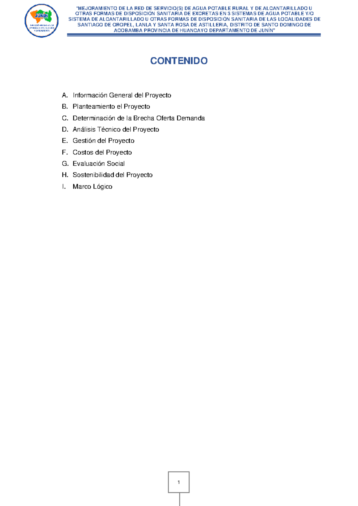 Resumen Ejecutivo del Proyecto de Agua Potable y Saneamiento Rural - Oropel, - Document Preview
