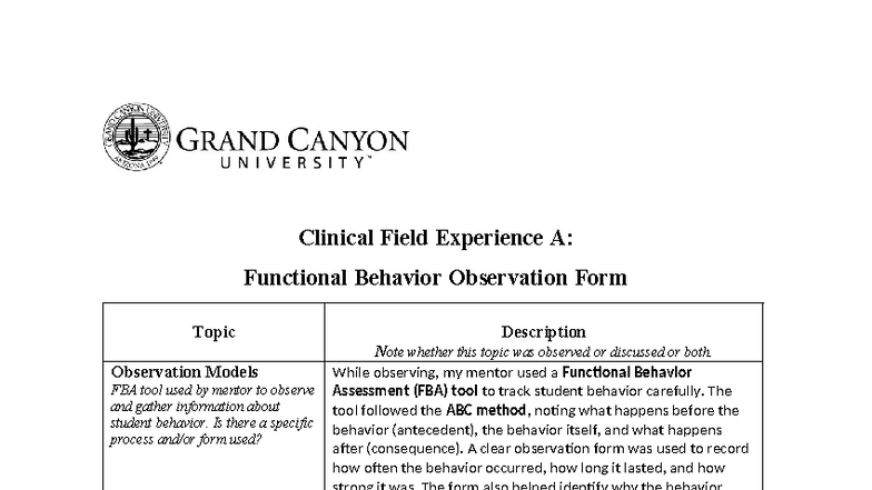 SPD-400-T5-RS-CFE-A: Functional Behavior Observation Insights - Studocu