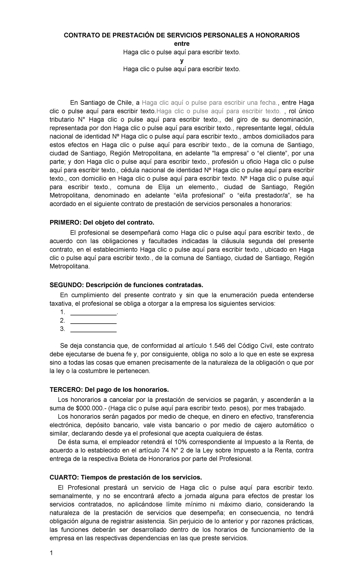 Contrato de Prestación de Servicios Personales a Honorarios - Studocu