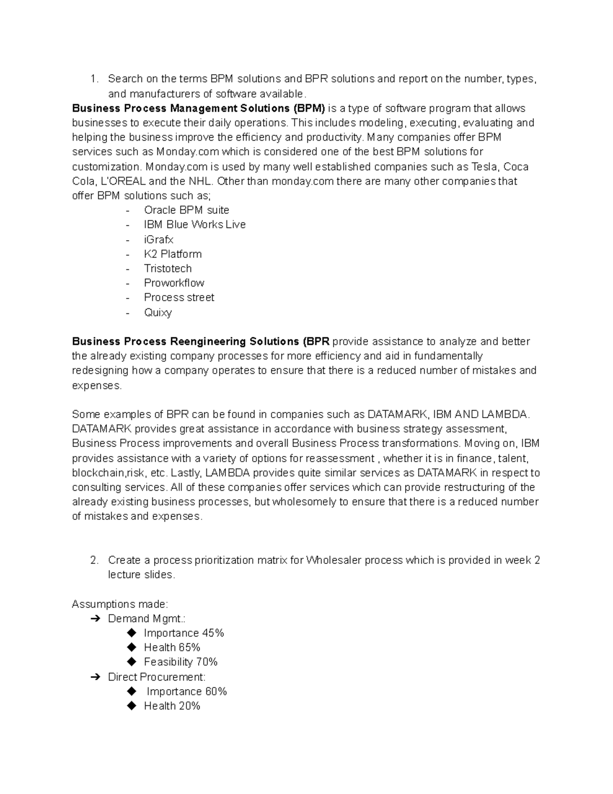 ITM 410 BPM & BPR Solutions Analysis and Process Prioritization Matrix ...