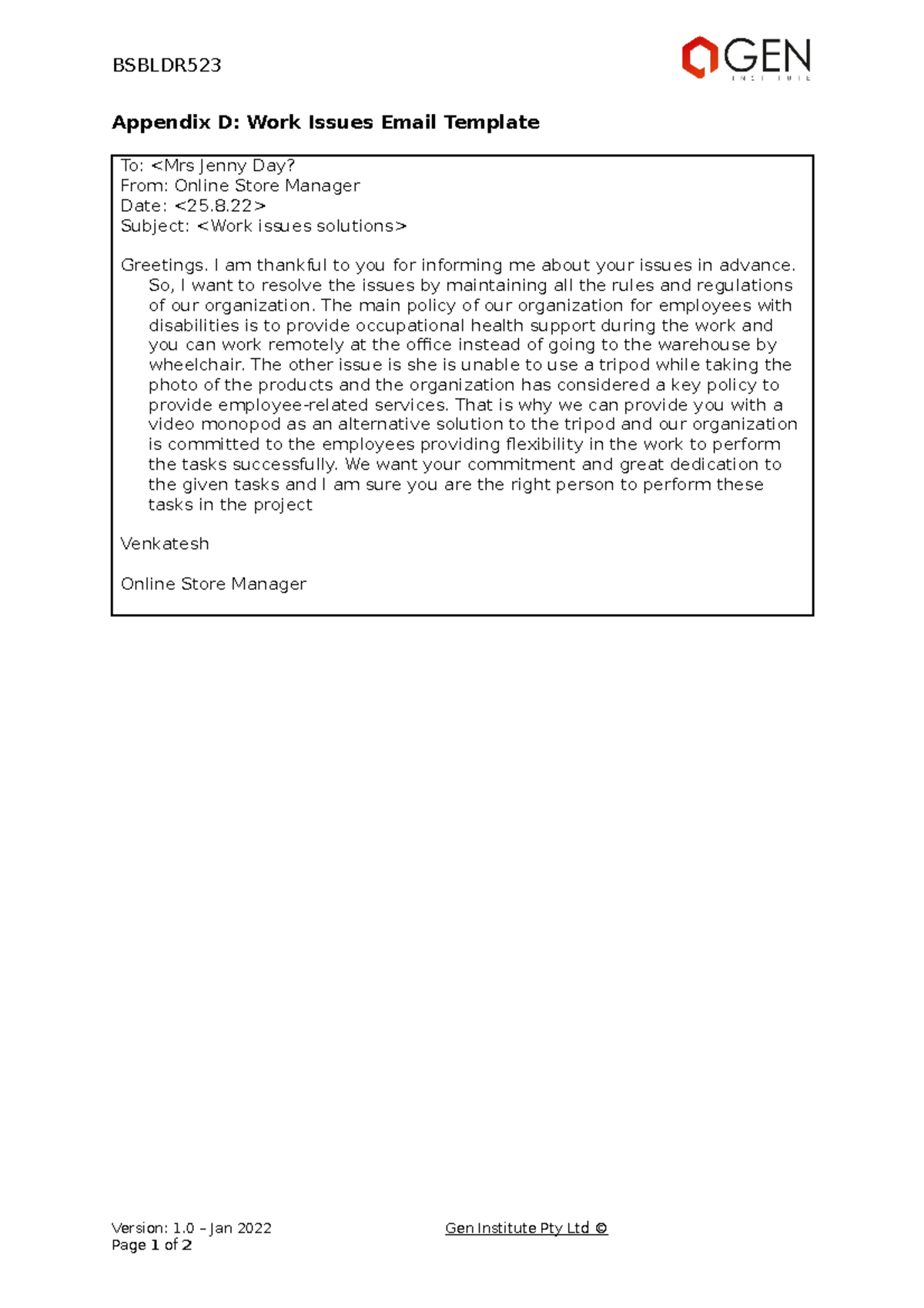 BSBLDR Work Issues Email Template: Best Practices & Solutions - Studocu