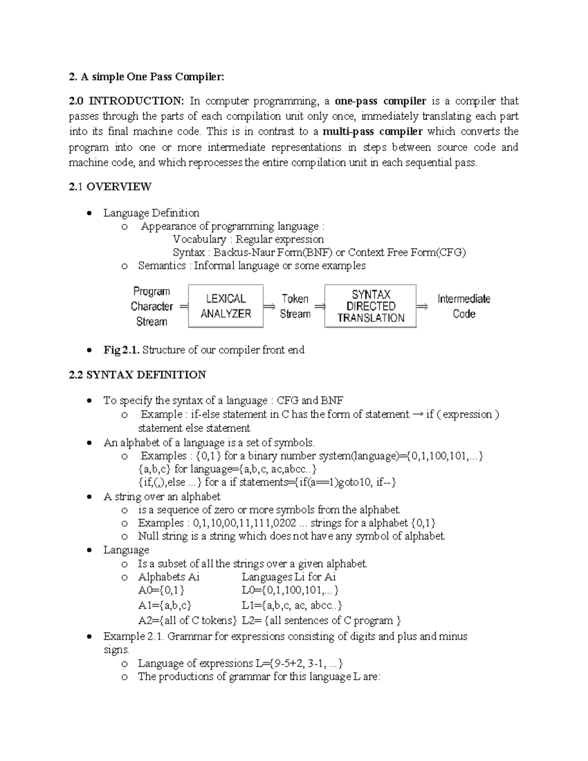 Unit-II Lecture notes - LAB VIVA Questions. Cycle 2 - A simple One Pass ...