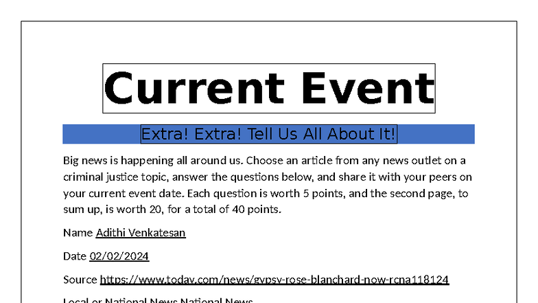 Current Events - CJ Topic Analysis & Discussion (40 pts) - Studocu