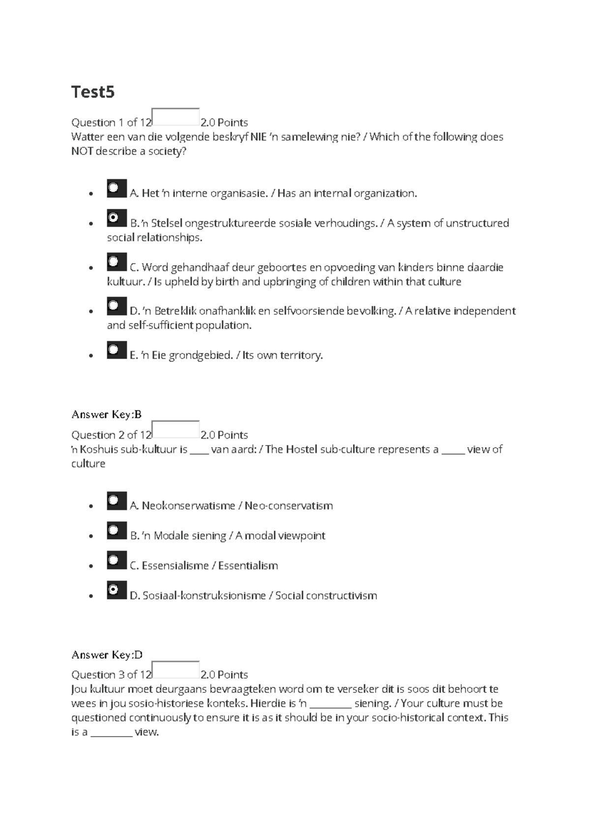 TEST5 - WVNS: Culture and Society Examination Questions - Studocu