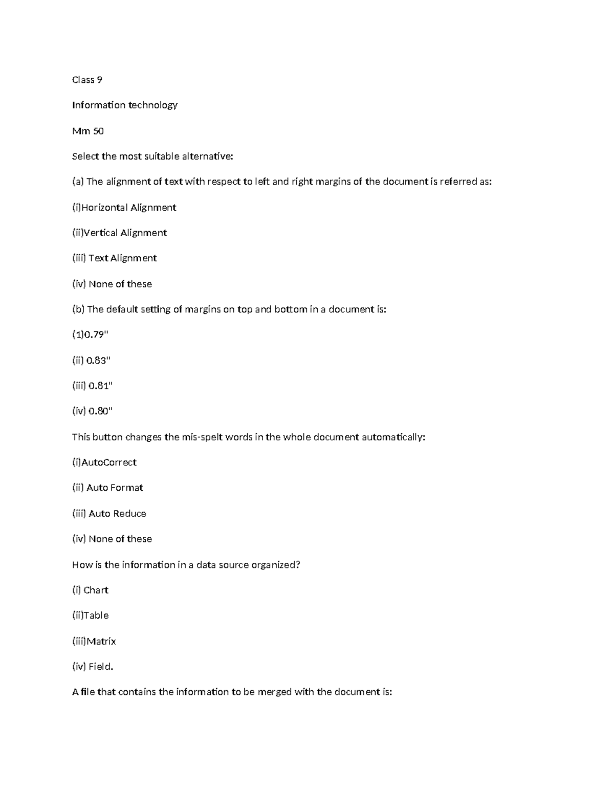 Class 9 information technology - Class 9 Information technology Mm 50 ...