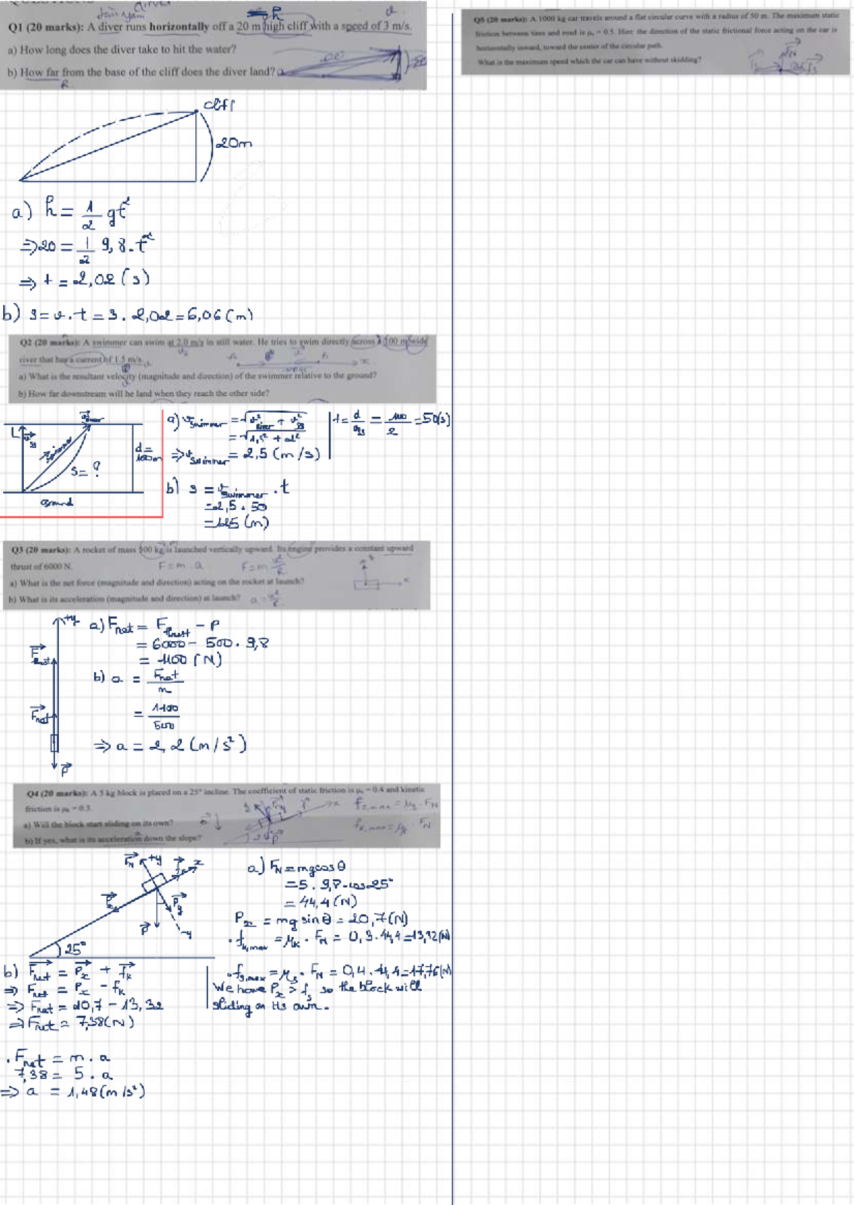 Midterm Exam PHYS1 Sem 3: Circular Motion & Forces Analysis - Studocu