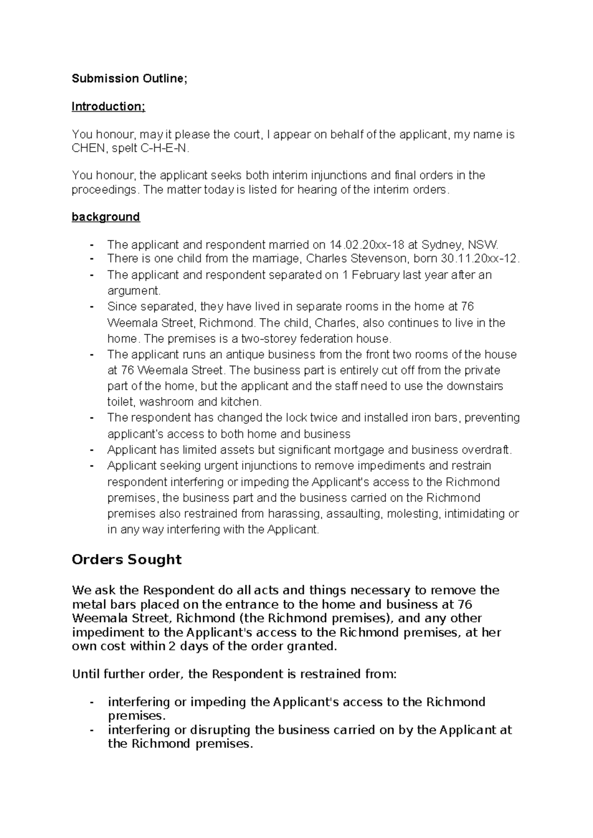 Draft Submission Outline - Final for Court Hearing - Studocu