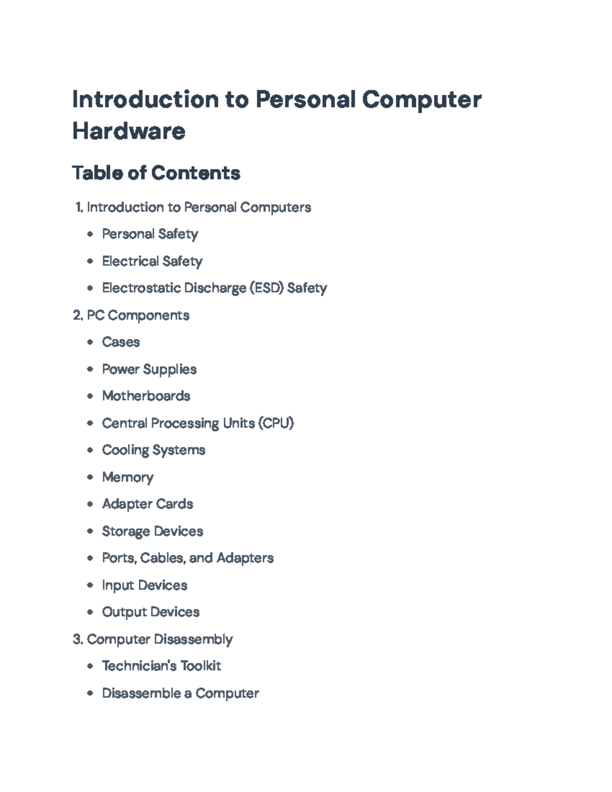 Introduction to Personal Computer Hardware: Safety and Components ...