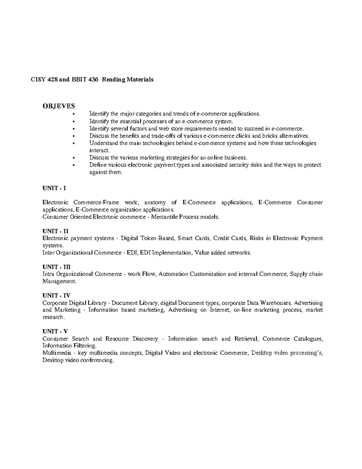 Ecommerce Notes B BIT 436 CISY 428 T1 - 2022 - OBJEVES Identify the ...