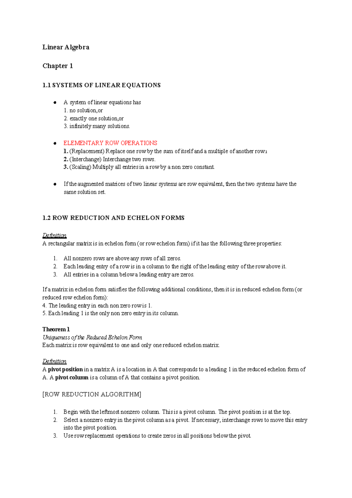 LA- Linear Algebra Summary: Systems, Row Reduction, and Independence ...