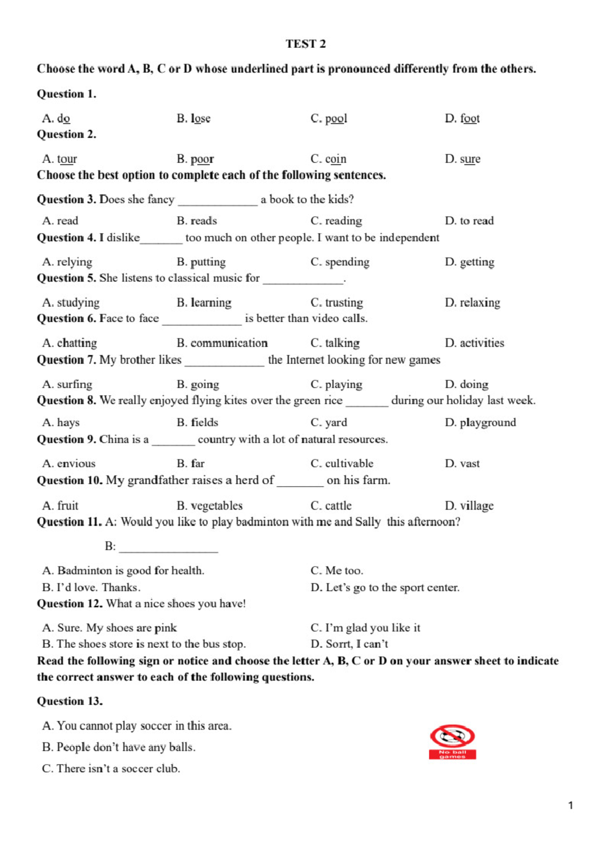 Test 2: Pronunciation and Sentence Completion Exercises - Studocu