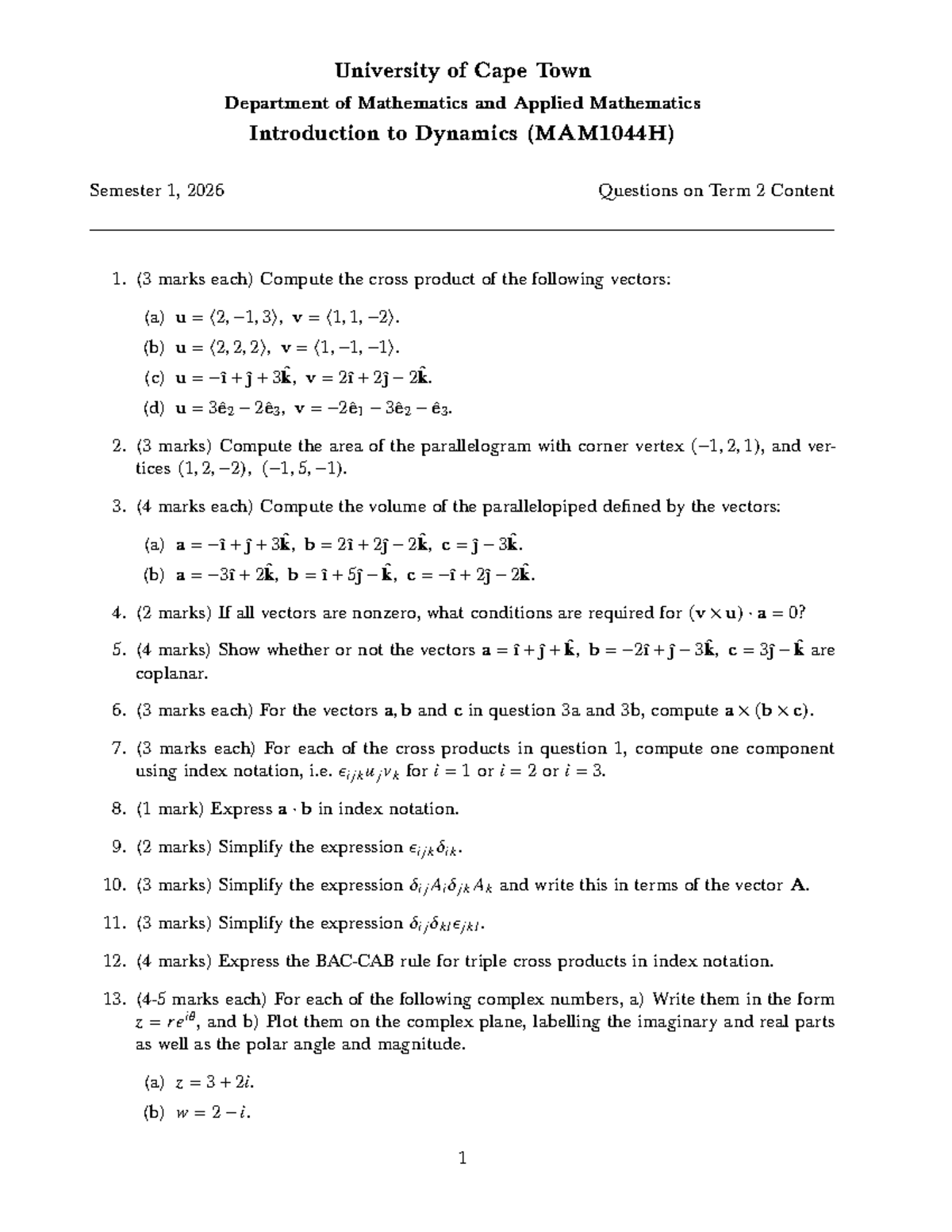 MAM1044H Term 2 Dynamics Exercises - UCT Mathematics - Studocu