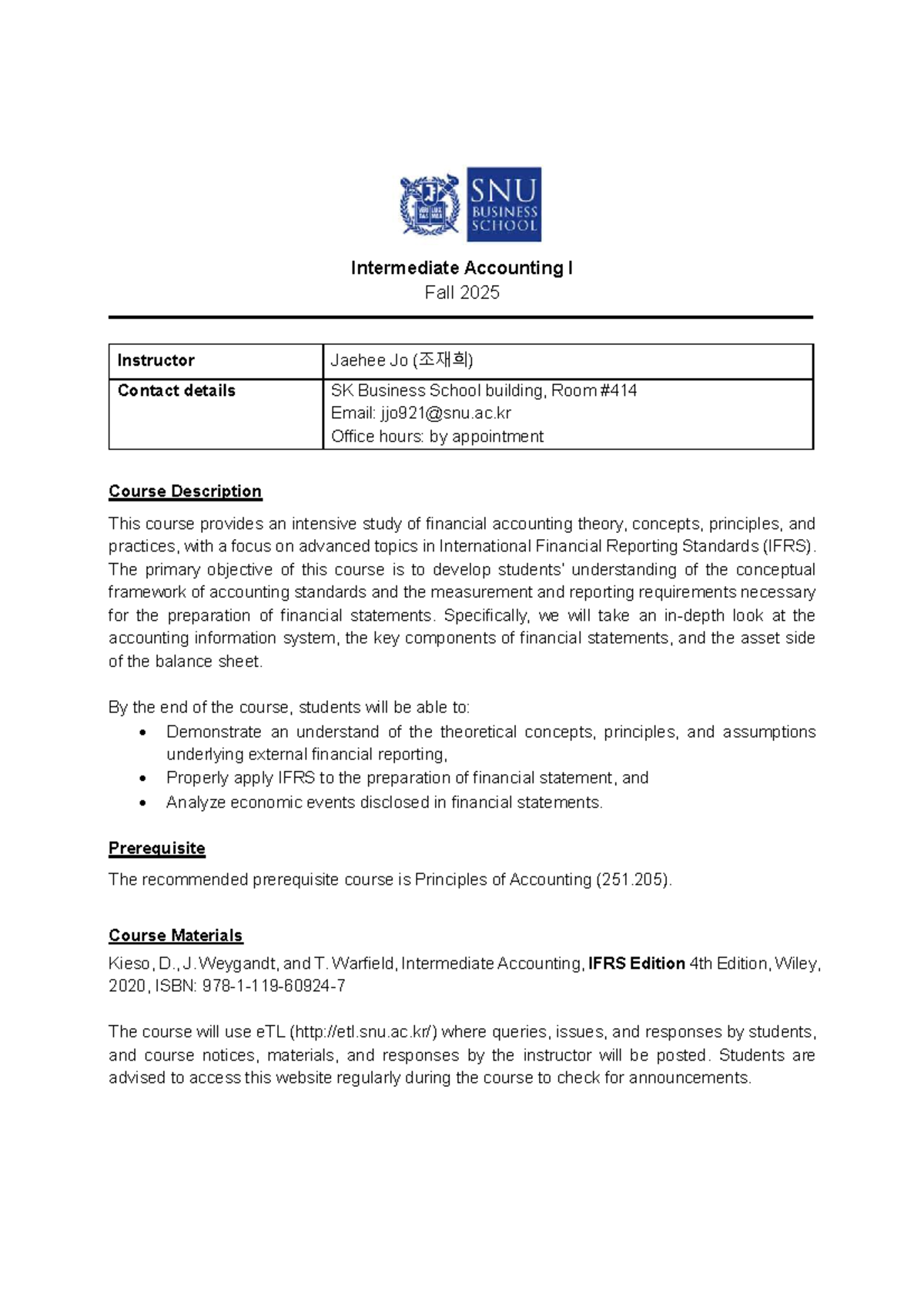 Syllabus for Intermediate Accounting I (251.205) - Fall 2025