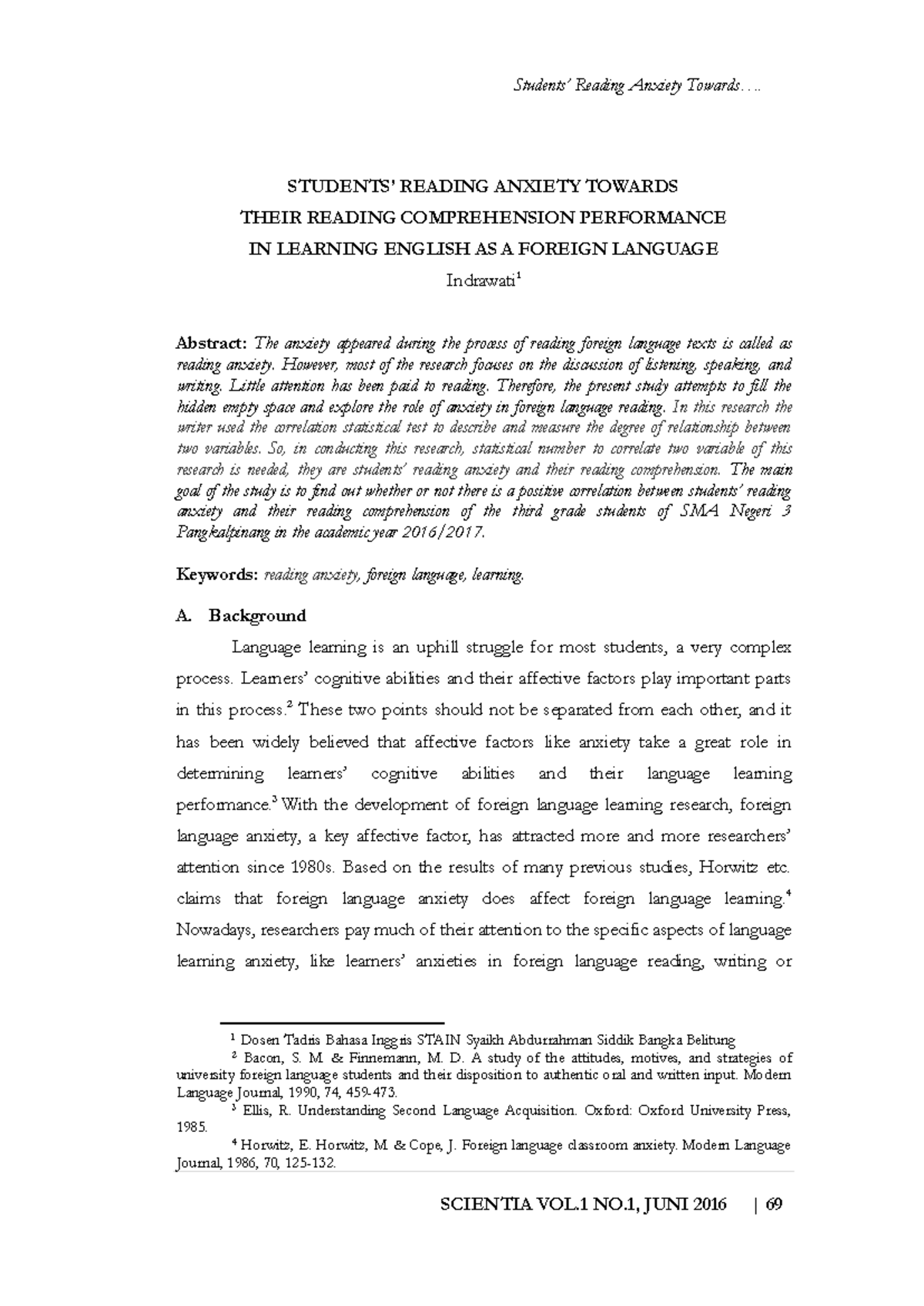 Reading Anxiety and Comprehension of English as Foreign Language: A ...