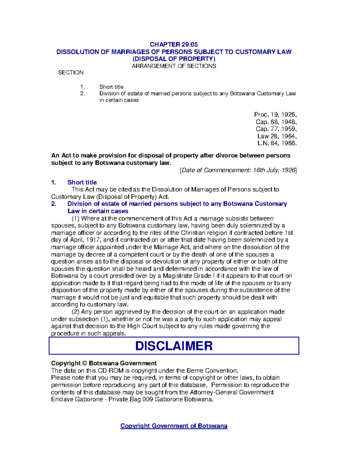 Dissolution of Marriages & Property Disposal under Customary Law: Chpt ...