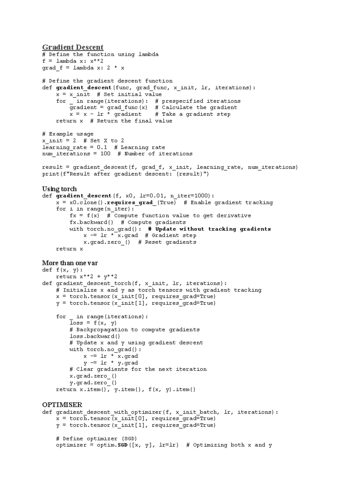 Gradient Descent Implementation in Python for ML (CS101) - Studocu