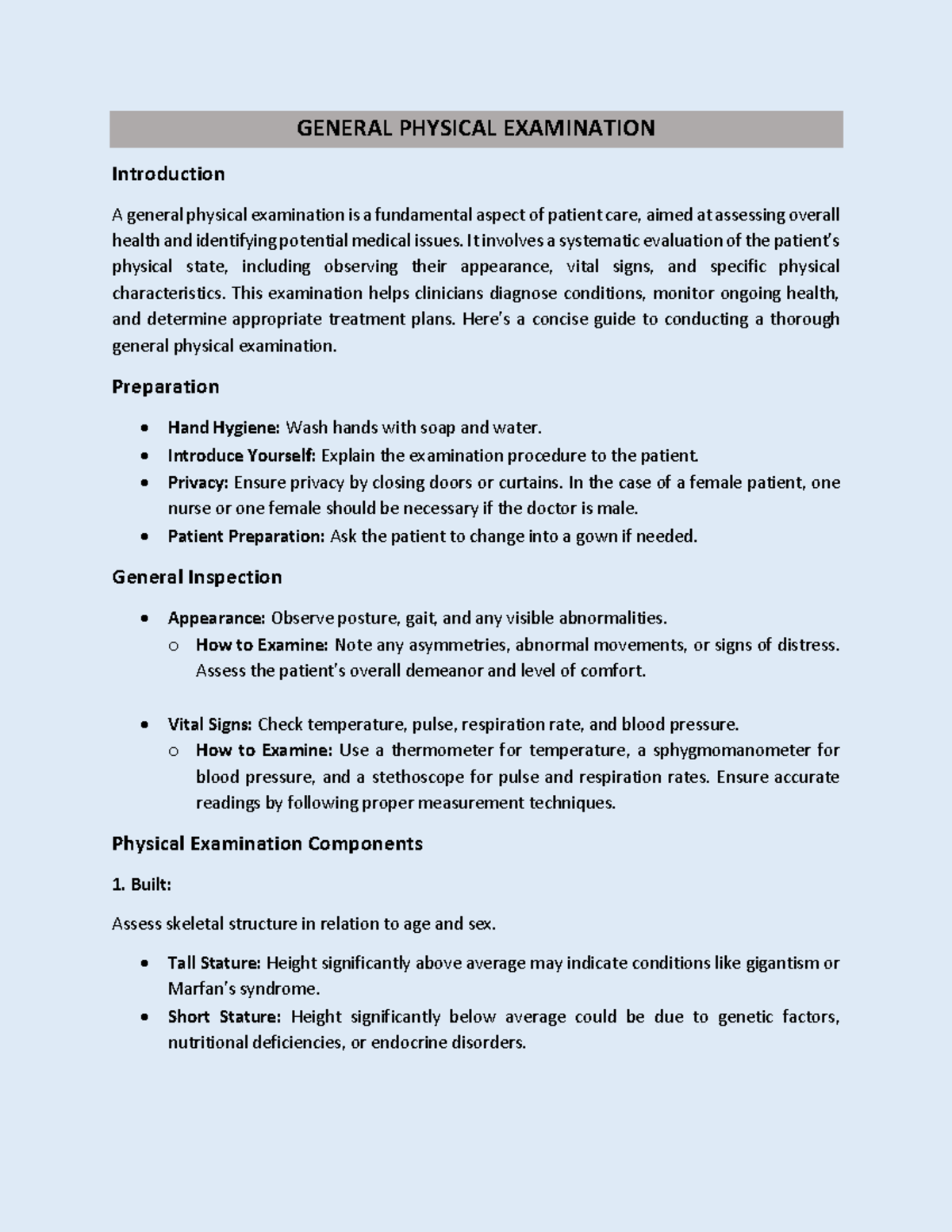 GENERAL PHYSICAL EXAMINATION A Comprehensive Guide for Clinicians
