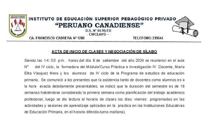 ACTA DE INICIO DE CLASES Y NEGOCIACIÓN DE SÍLABO - PRÁCTICA IV 2024 ...