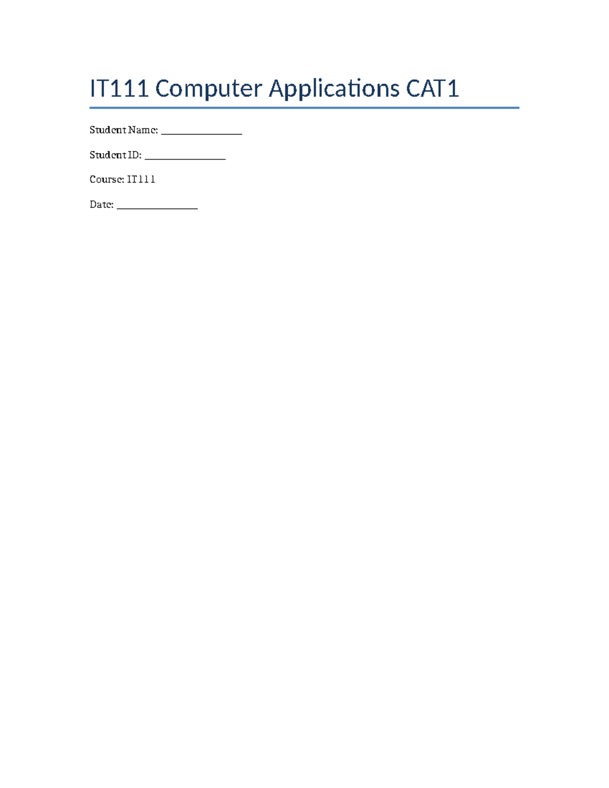 IT111 Word Assignment - practice material - IT Computer Application ...
