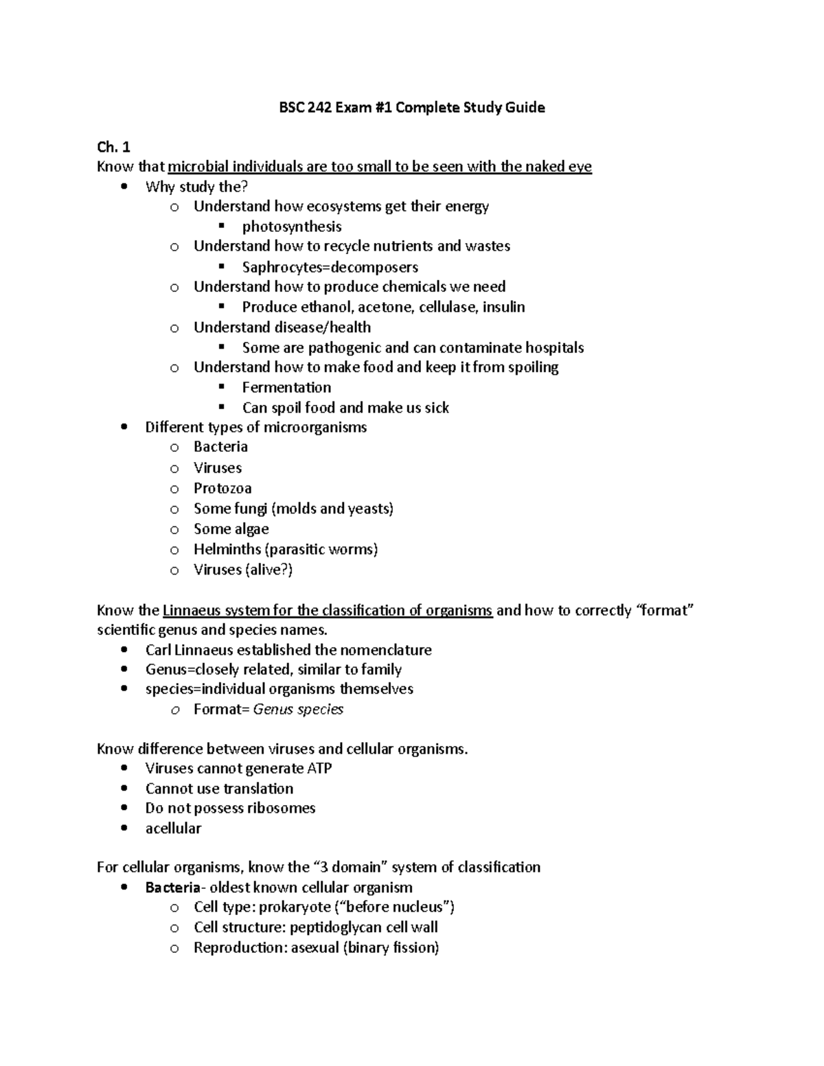 BSC 242 Exam 1 Comprehensive Study Guide - Studocu