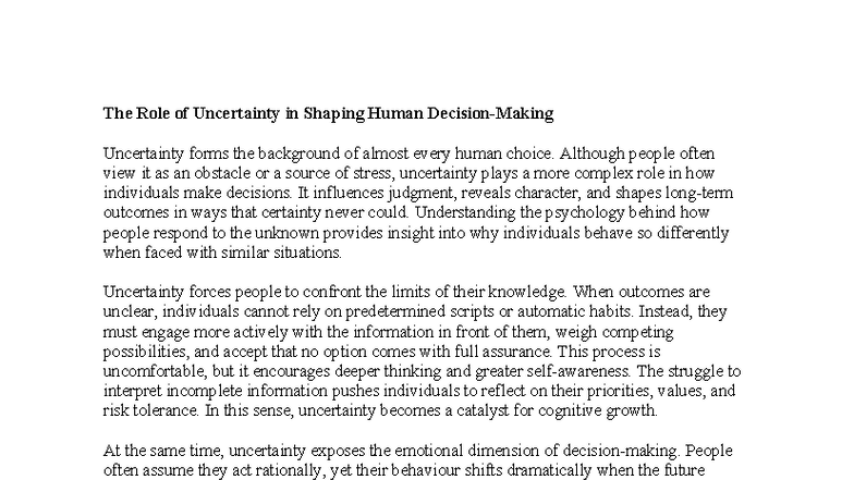 The Impact of Uncertainty on Human Decision-Making - Studocu