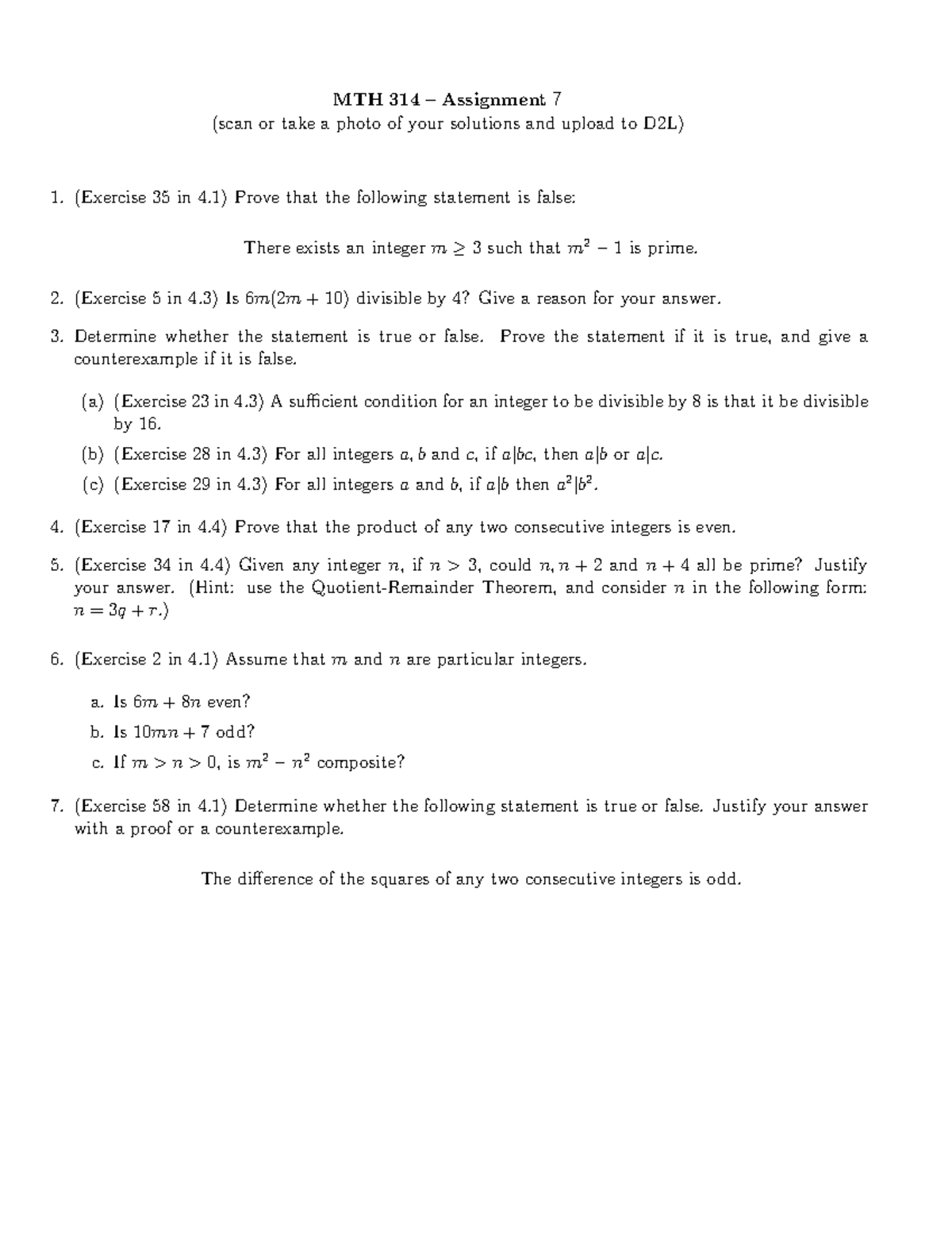 MTH 314 Assignment 7 Solutions and Proofs - Studocu