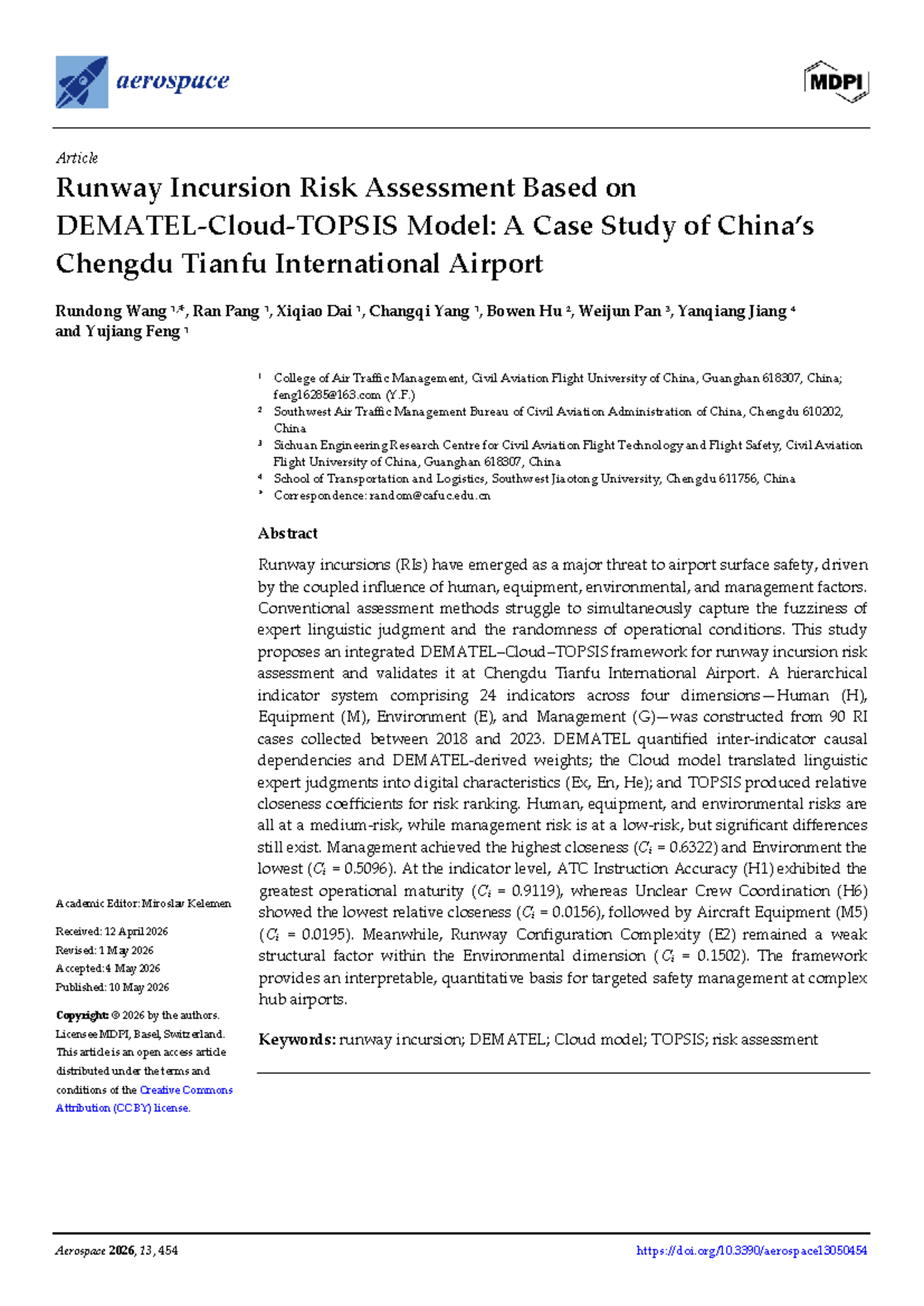 Aerospace 2026: Runway Incursion Risk Assessment at Chengdu Tianfu ...