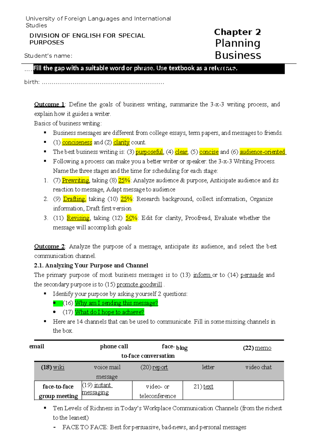 A01 - Lecture Notes: Chapter 2 - Business Writing Essentials - Studocu