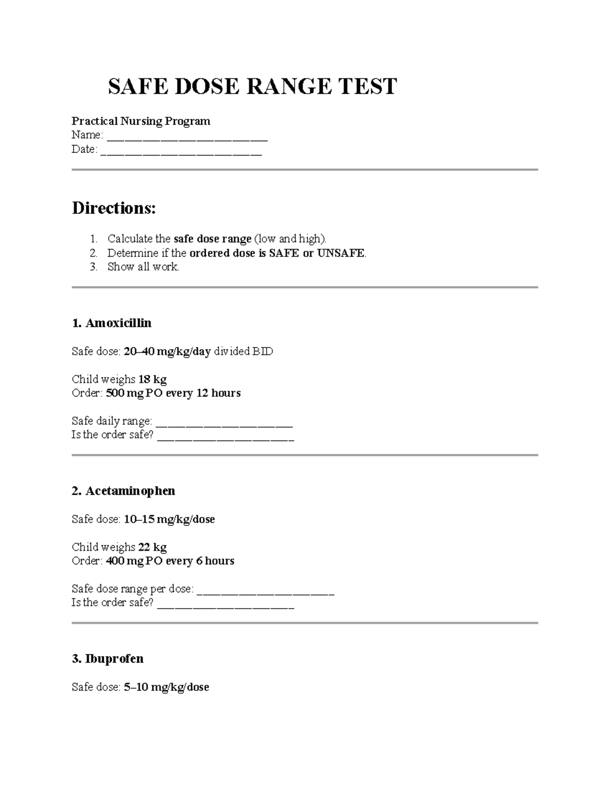 SAFE DOSE RANGE PRACTICE - Practical Nursing Program - Studocu