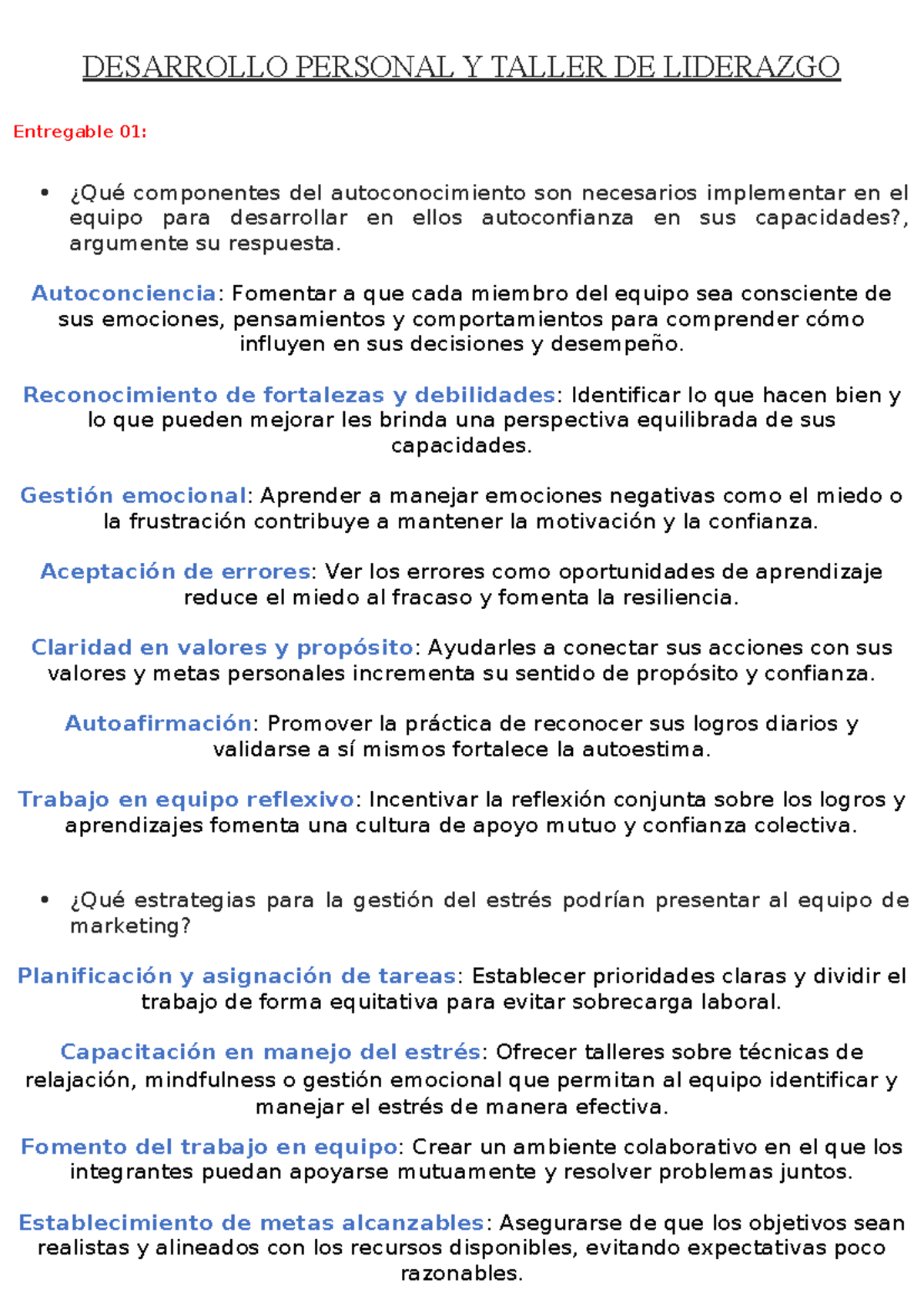 Desarrollo Personal Y Taller DE Liderazgo Entregable 01 - DESARROLLO ...