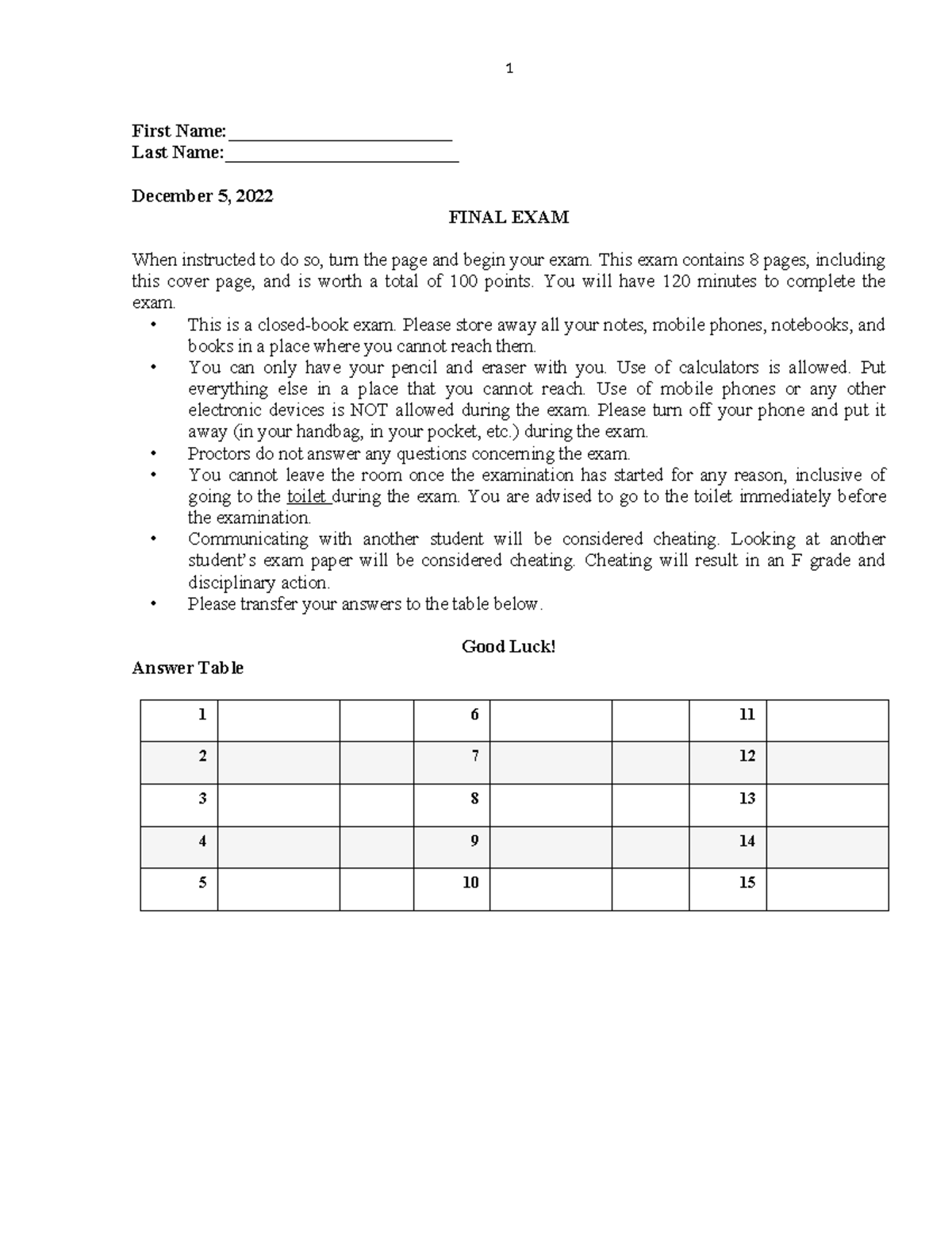 Final Exam Sample for ECON 101: Market Analysis & Production Functions ...