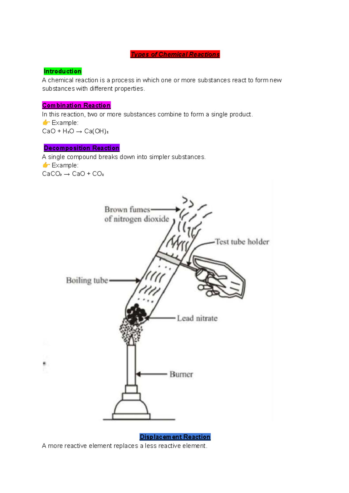 Types of Chemical Reactions: An Introductory Overview - Studocu